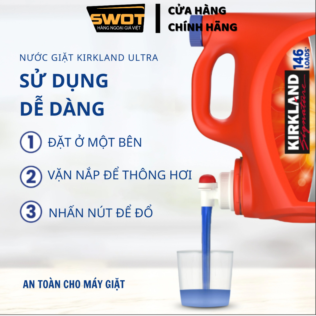 Nước giặt Kirkland Ultra Clean Mỹ 5.73L, Nước giặt Mỹ, kết hợp 3 trong 1 giặt-xả-khử mùi kháng khuẩn