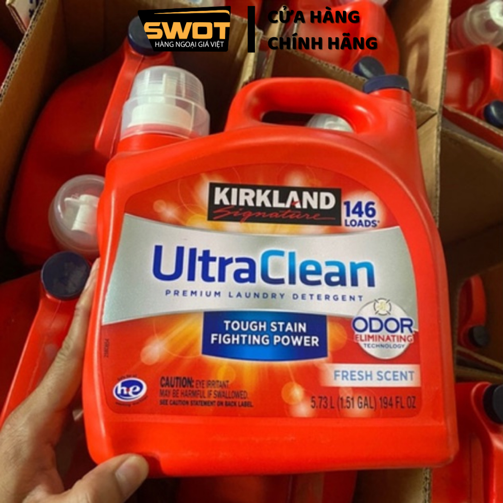 Nước giặt Kirkland Ultra Clean Mỹ 5.73L, Nước giặt Mỹ, kết hợp 3 trong 1 giặt-xả-khử mùi kháng khuẩn