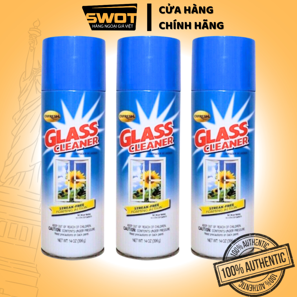 Xịt lau gương Exfresh Glass Cleaner Mỹ 396g, Nước lau bóng gương, lau sạch vết bẩn, dưỡng bóng kính