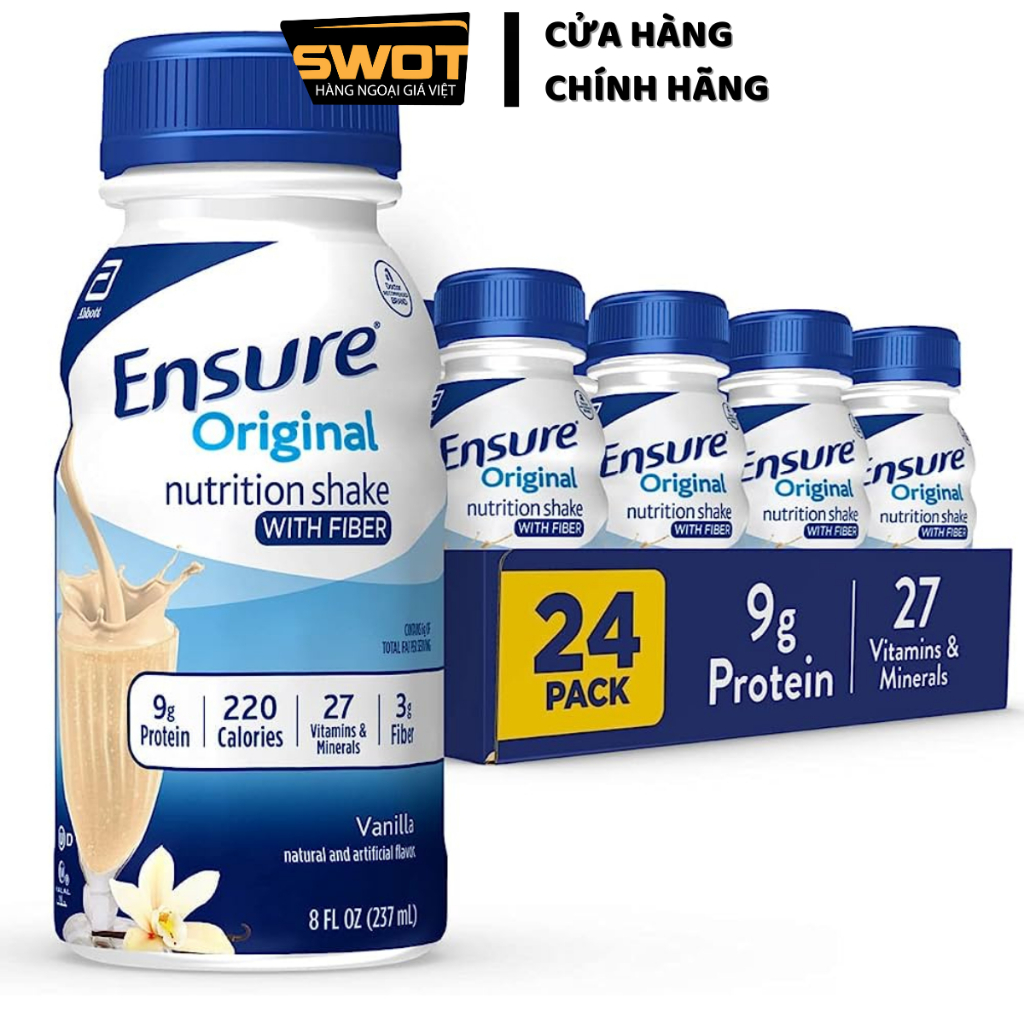 Thùng 16 Sữa nước Ensure Vanilla Original Nutrition Shake Mỹ 237ml, Sữa Ensure Mỹ thơm ngon bổ dưỡng