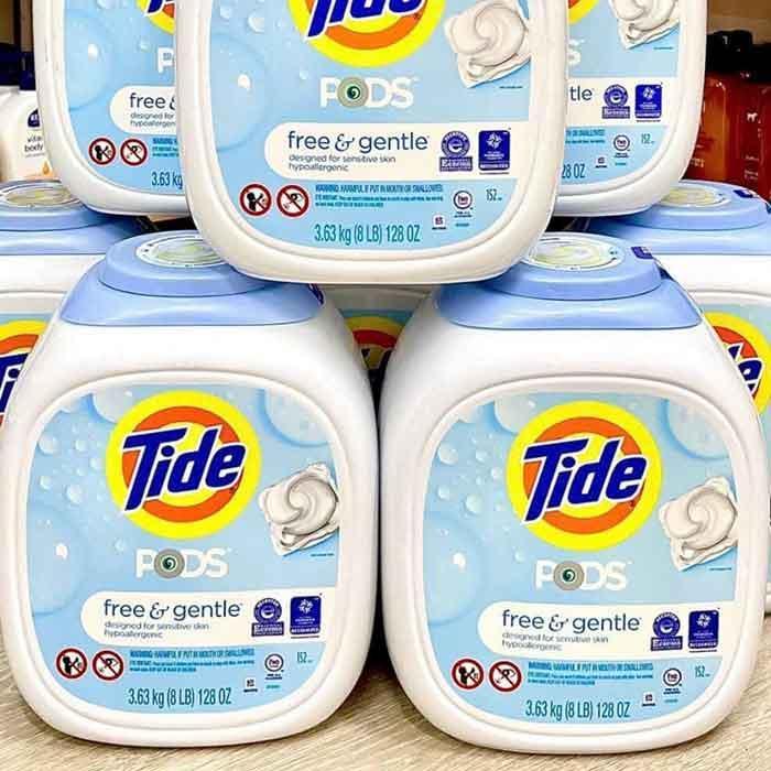 Viên giặt xả Tide Pods Free&Gentlea Mỹ 3.63kg 152V, Viên giặt da nhạy cảm tẩy sạch vết bẩn mềm vải