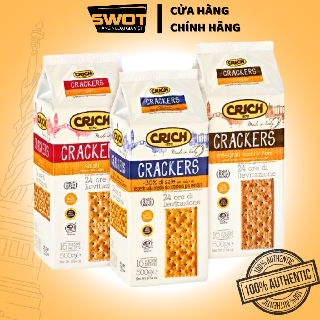 Bánh quy giòn Crich Ý 500g, Bánh quy Crackers Ý cao cấp, giòn rụm, vị mặn vừa vị thơm ngon hảo hạng