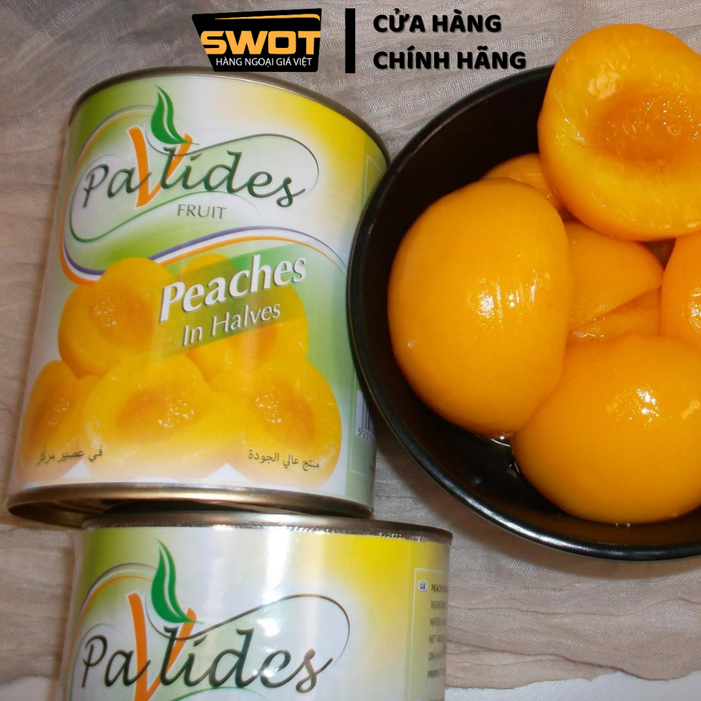 Đào ngâm đường Pavlides 820g, Đào cắt nửa trái ngâm thơm ngon thượng hạng, Đào đóng hộp tiện lợi