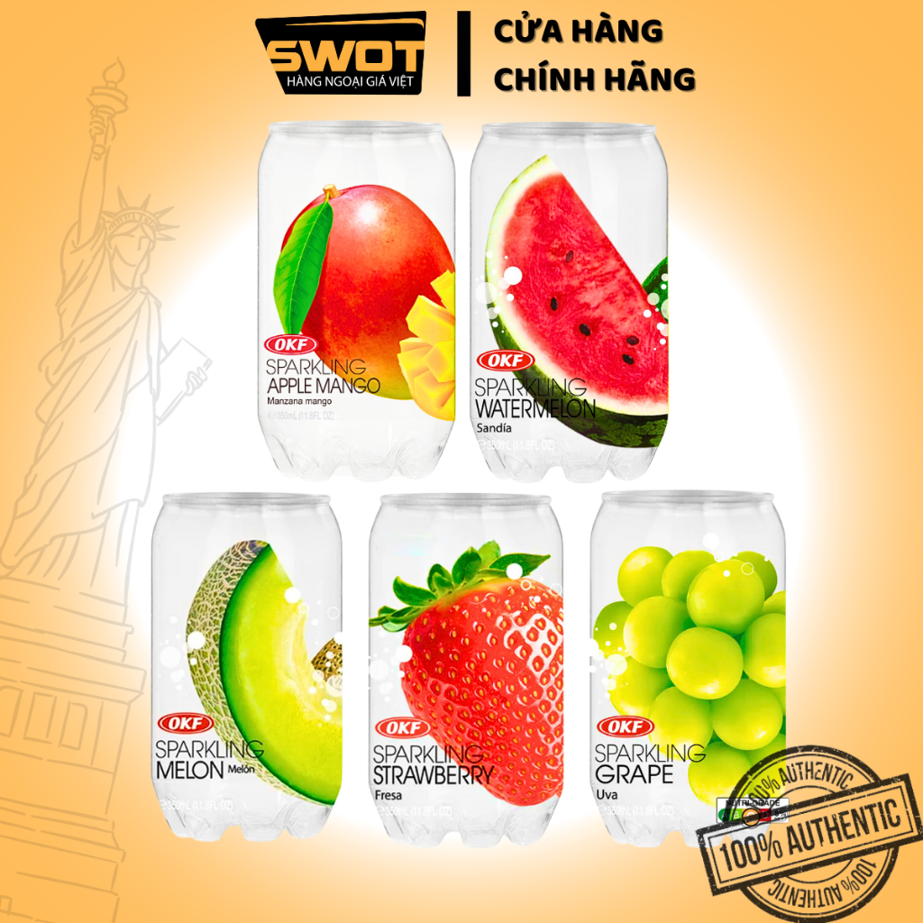 Soda trái cây OKF Hàn Quốc 350ml nhiều vị, Nước ngọt có ga thơm ngon tuyệt vị, trái cây tự nhiên