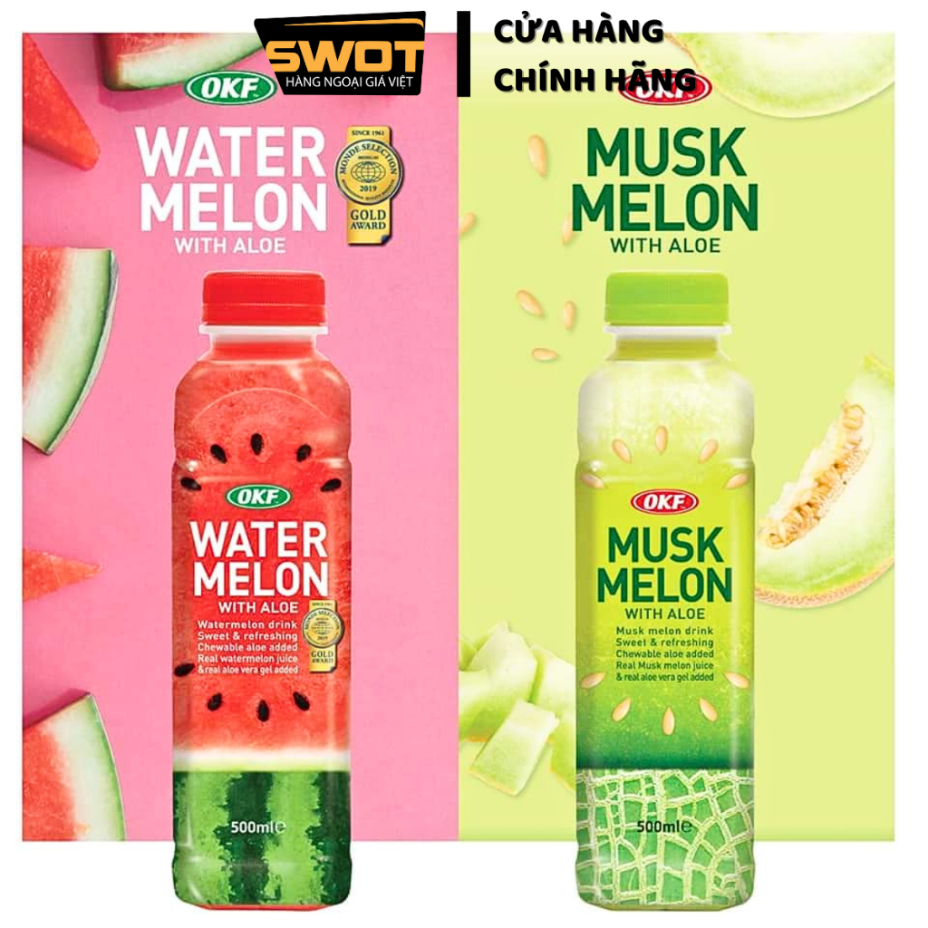 Nước trái cây thạch nha đam OKF Hàn Quốc 500ml nhiều vị, Nước ép trái cây tươi, giàu dinh dưỡng