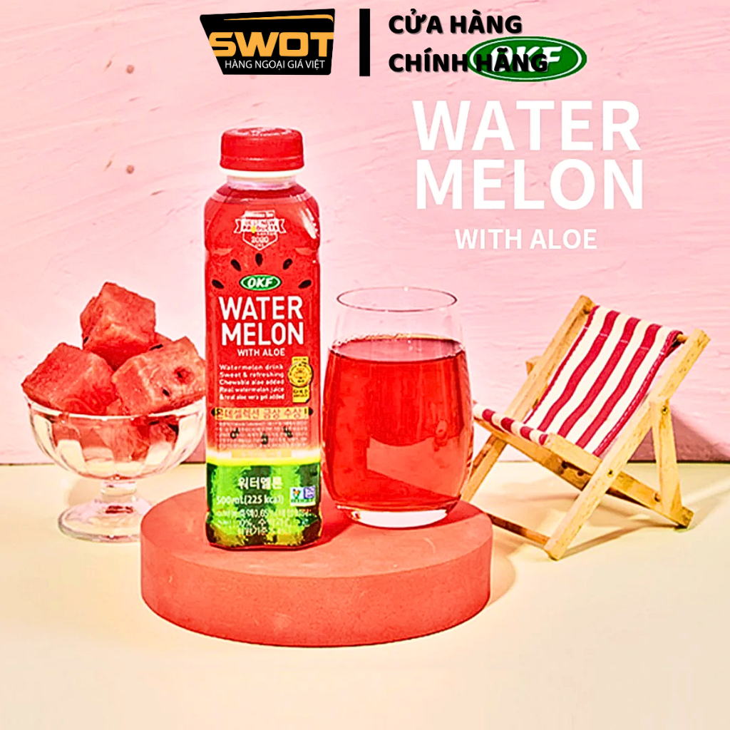 Nước trái cây thạch nha đam OKF Hàn Quốc 500ml nhiều vị, Nước ép trái cây tươi, giàu dinh dưỡng