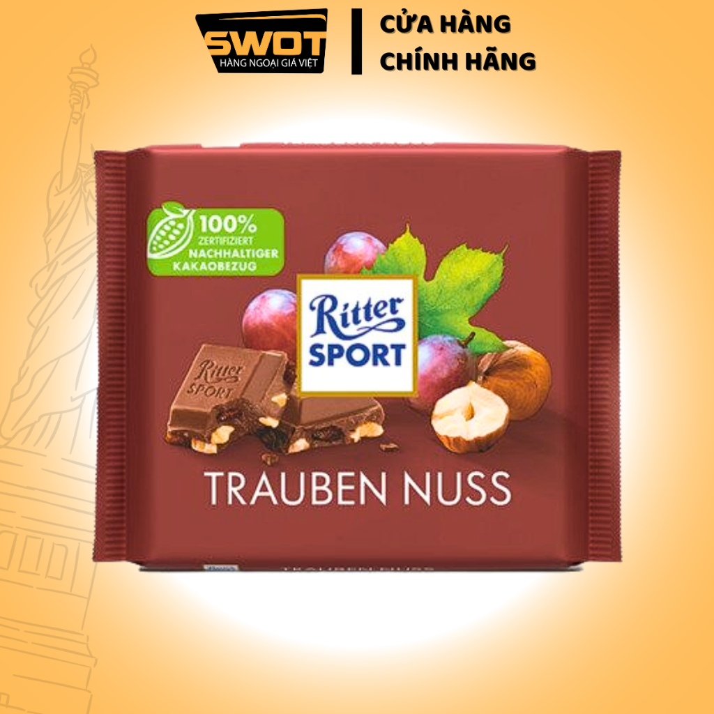 Socola Ritter Sport Đức nhiều vị 100g, Socola Đức cao cấp, thơm ngon hảo hạng, đậm vị cacao thơm béo