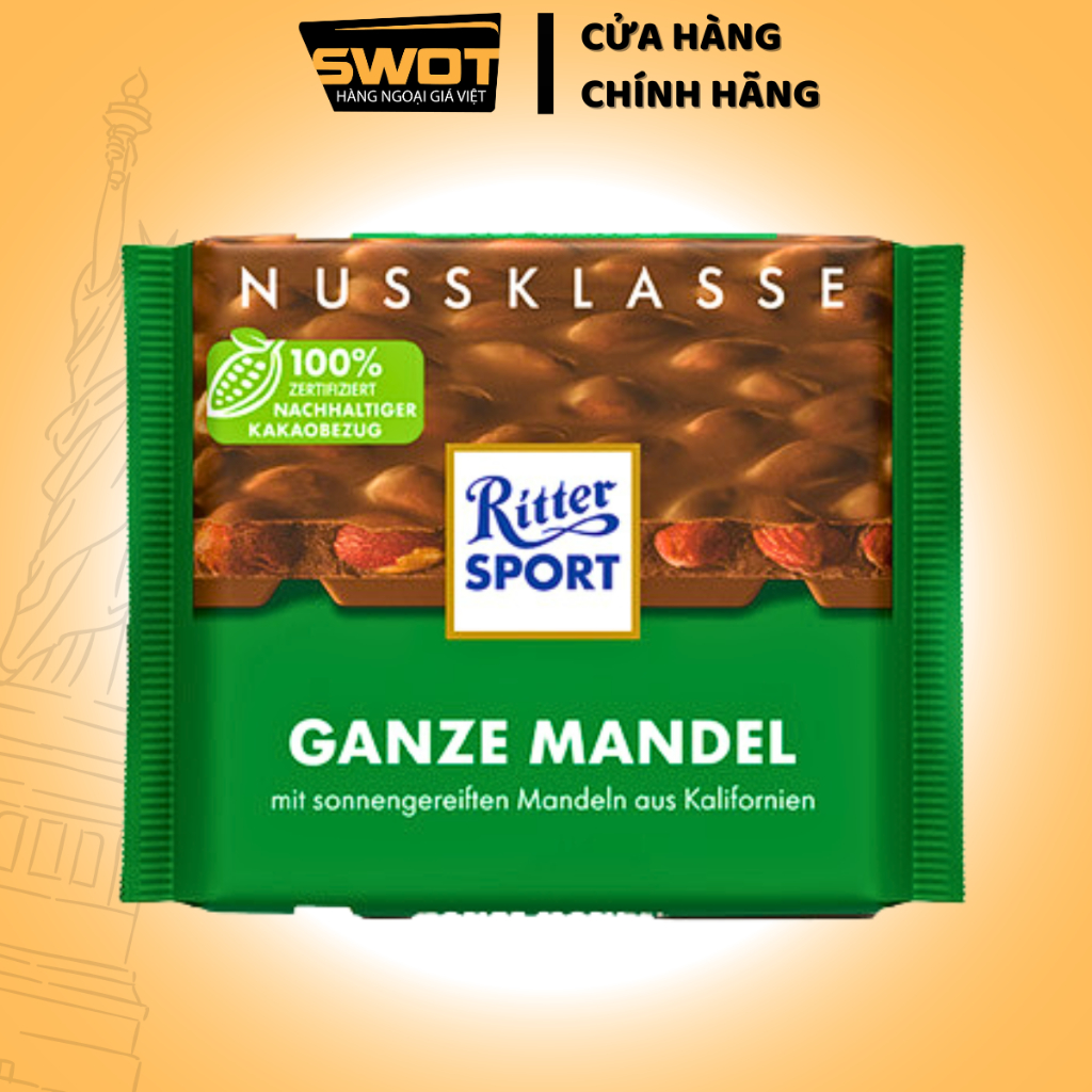 Socola Ritter Sport Đức nhiều vị 100g, Socola Đức cao cấp, thơm ngon hảo hạng, đậm vị cacao thơm béo