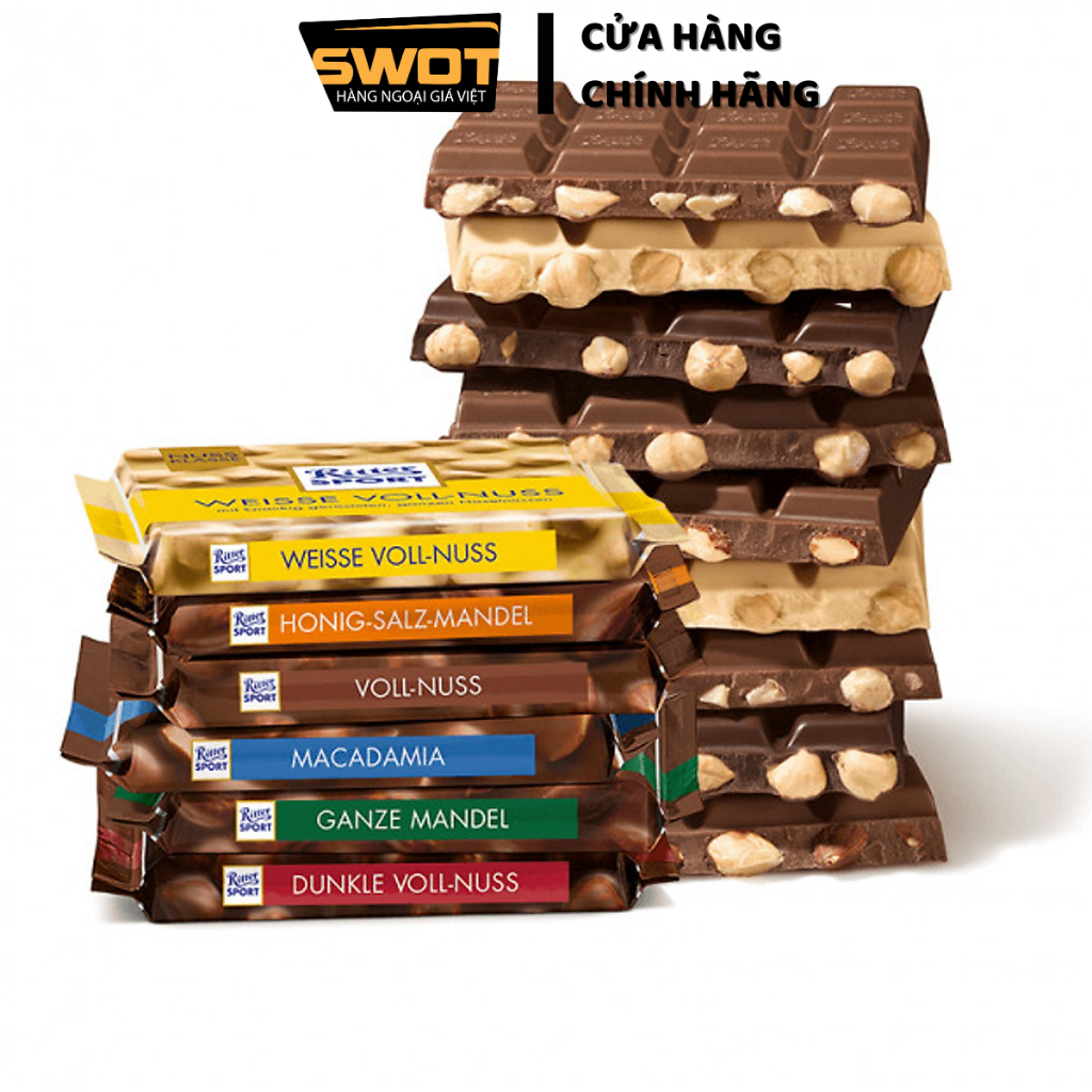 Socola Ritter Sport Đức nhiều vị 100g, Socola Đức cao cấp, thơm ngon hảo hạng, đậm vị cacao thơm béo