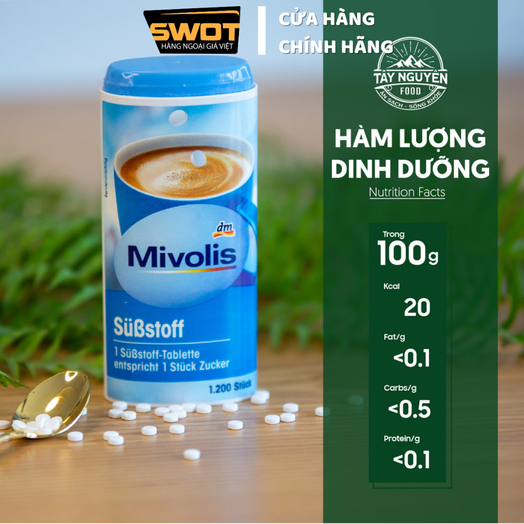 Đường ăn kiêng Mivolis Đức 72g 1200 viên, Đường ăn kiêng Đức ít calorie, hỗ trợ ăn kiêng giảm cân