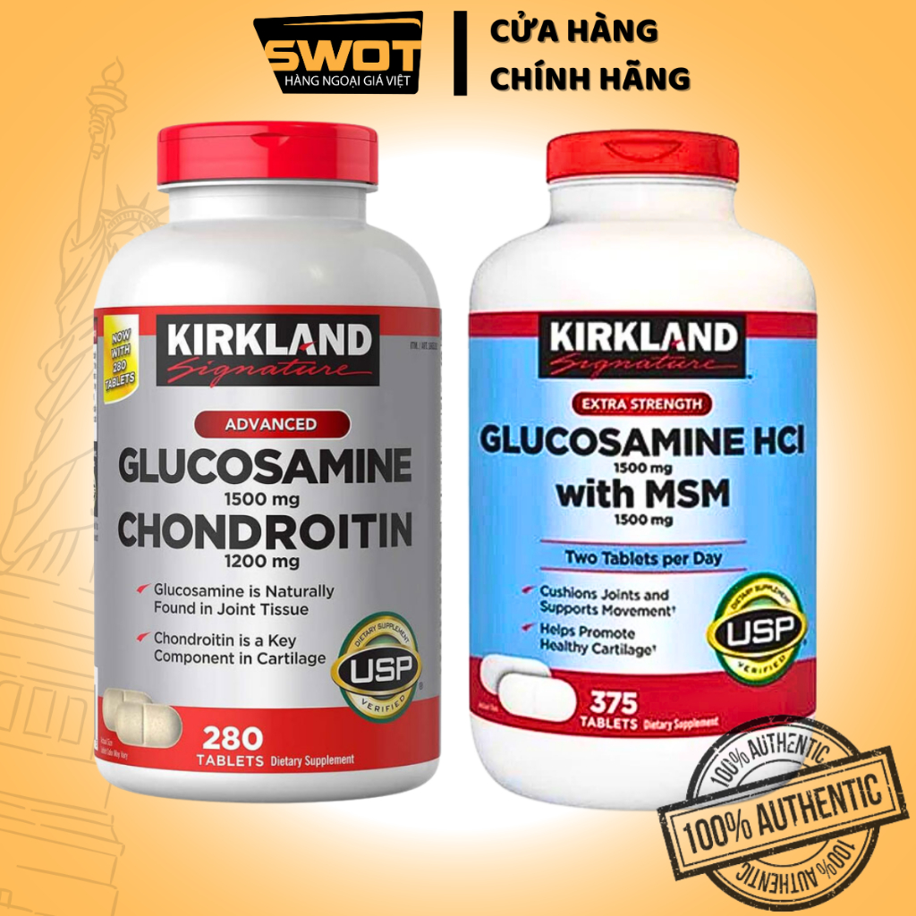 Glucosamine & MSM 1500mg 375 viên Kirkland Signature, viên uống giảm đau xương khớp, khớp khỏe mạnh - SWOT