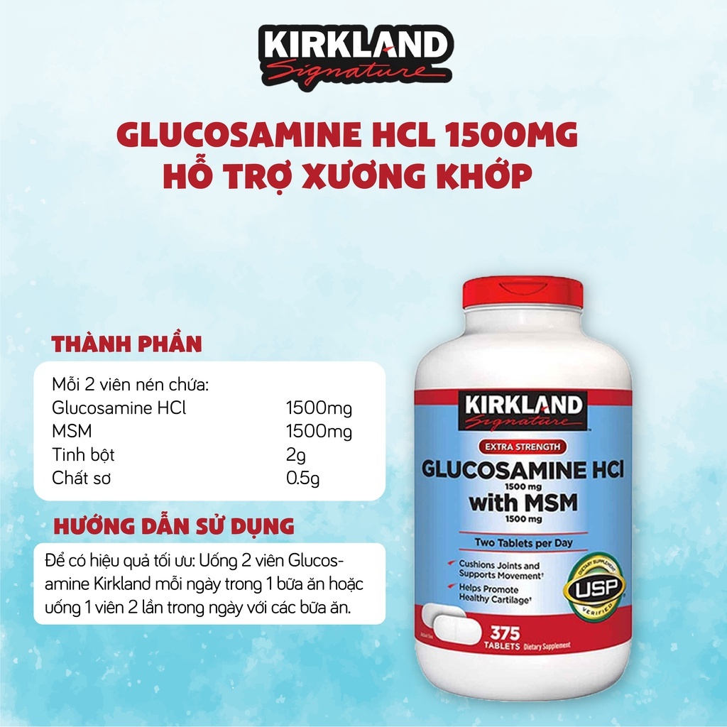 Glucosamine & MSM 1500mg 375 viên Kirkland Signature, viên uống giảm đau xương khớp, khớp khỏe mạnh - SWOT
