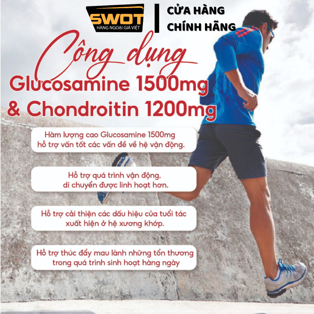 Glucosamine & MSM 1500mg 375 viên Kirkland Signature, viên uống giảm đau xương khớp, khớp khỏe mạnh - SWOT