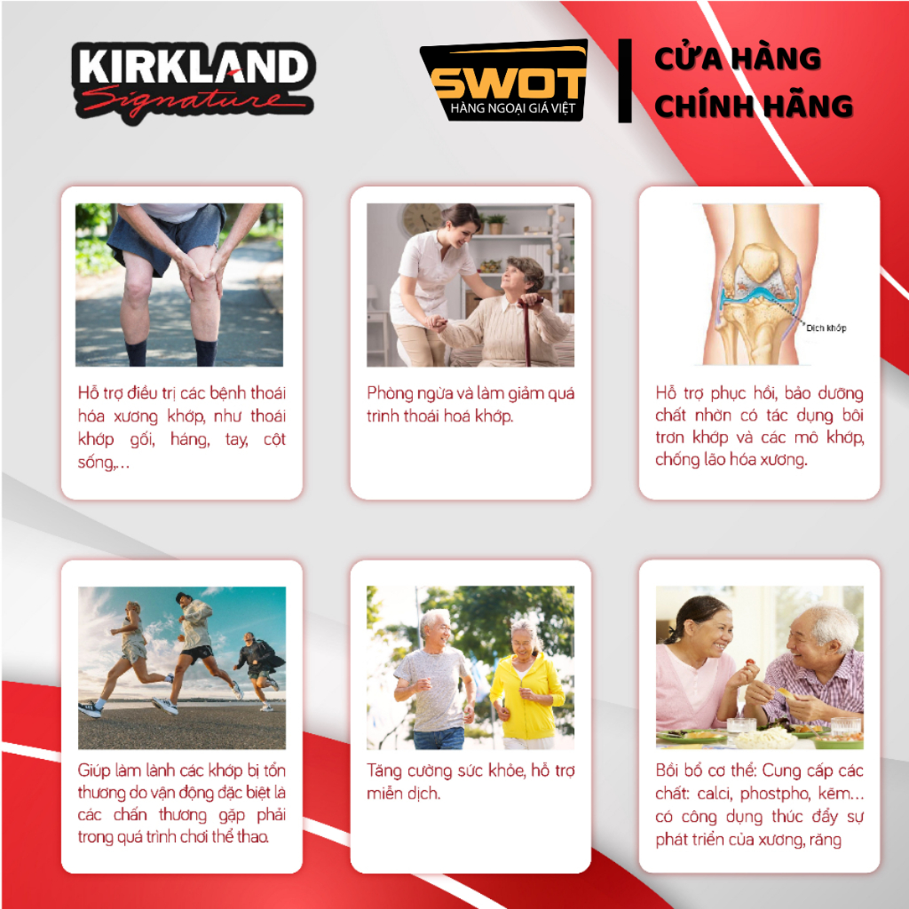 Glucosamine & MSM 1500mg 375 viên Kirkland Signature, viên uống giảm đau xương khớp, khớp khỏe mạnh - SWOT