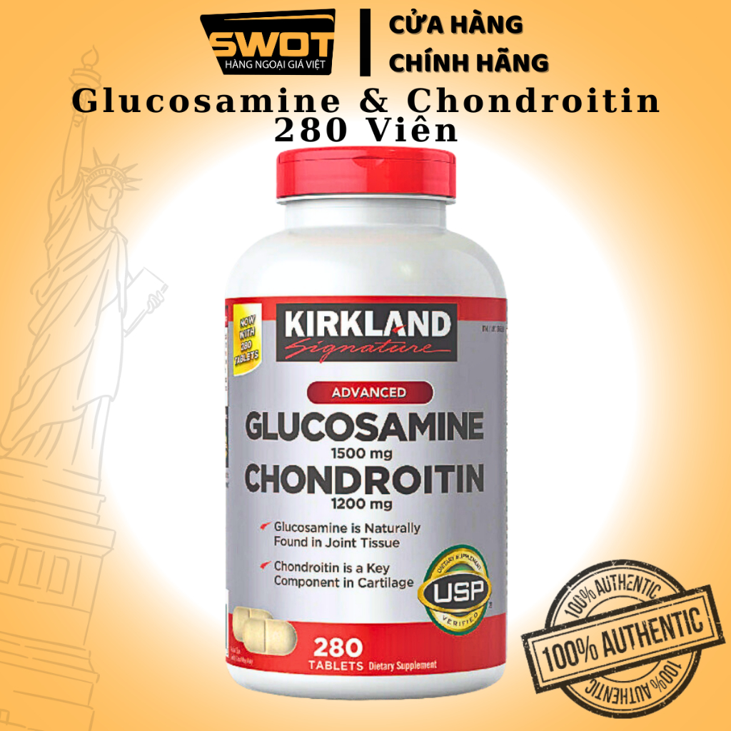 Glucosamine & MSM 1500mg 375 viên Kirkland Signature, viên uống giảm đau xương khớp, khớp khỏe mạnh - SWOT