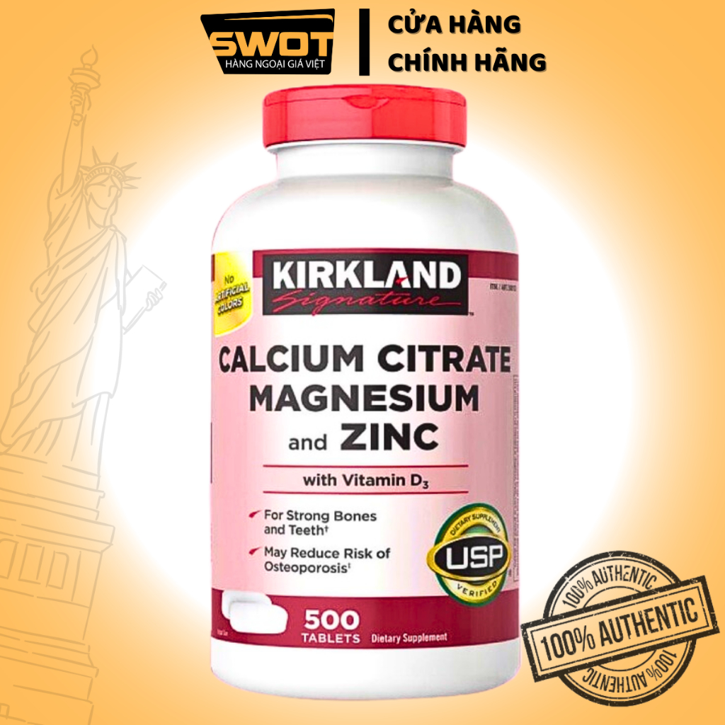Viên uống canxi, magie, kẽm Kirkland Signature Calcium Citrate Magnesium And Zinc 500mg 500 viên