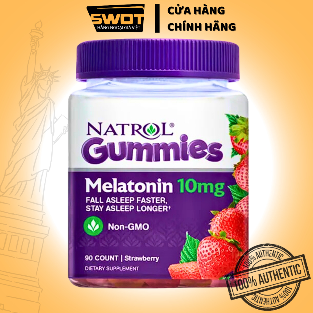 Kẹo ngủ Natrol Melatonin Gummies Mỹ 10mg 90 viên, hỗ trợ giấc ngủ, Kẹo dẻo ngủ ngon an toàn sức khỏe
