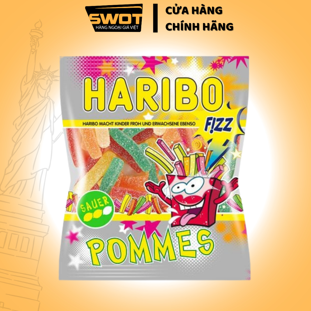 Kẹo dẻo trái cây HARIBO Đức 175g, Kẹo dẻo trái cây tươi nguyên chất, chua ngọt thơm an toàn sức khỏe