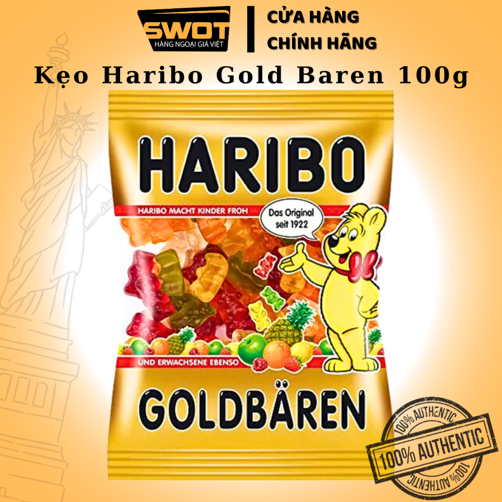 Kẹo dẻo trái cây HARIBO Đức 175g, Kẹo dẻo trái cây tươi nguyên chất, chua ngọt thơm an toàn sức khỏe