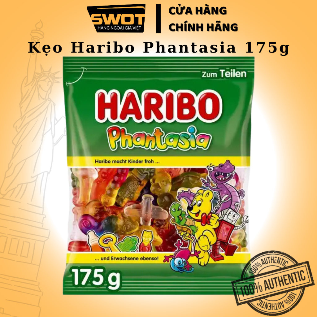 Kẹo dẻo trái cây HARIBO Đức 175g, Kẹo dẻo trái cây tươi nguyên chất, chua ngọt thơm an toàn sức khỏe