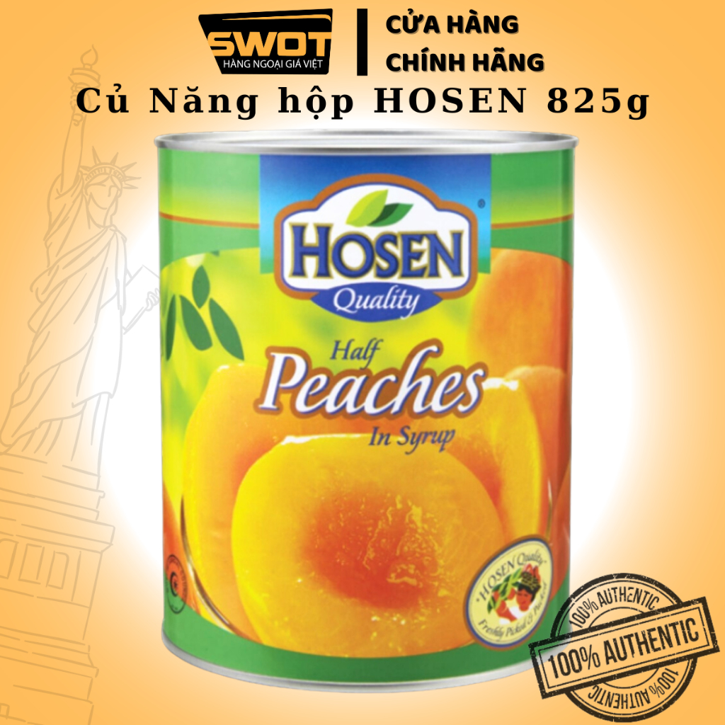 Trái cây ngâm đường Hosen Singapore nhiều vị, Đào, Vải, Cam Dứa, Thơm, Củ Năng đóng hộp thơm ngon