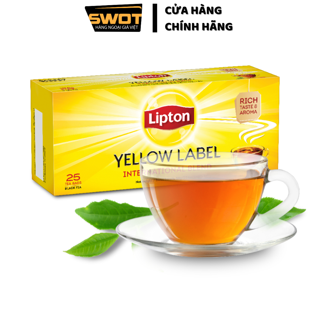 Trà túi lọc Lipton Nhãn Vàng Indonesia 25 Gói 2g, Trà Lipton Yellow Label hộp 25 gói thơm ngon