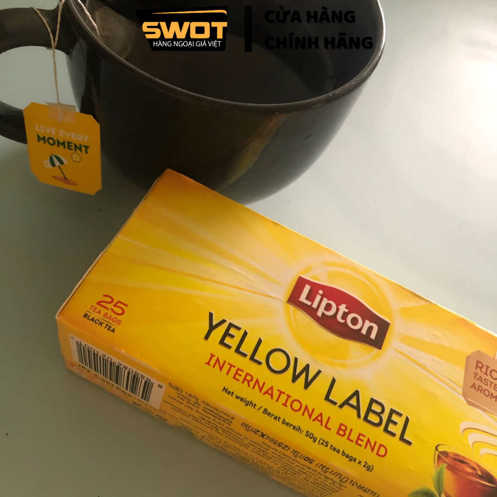 Trà túi lọc Lipton Nhãn Vàng Indonesia 25 Gói 2g, Trà Lipton Yellow Label hộp 25 gói thơm ngon