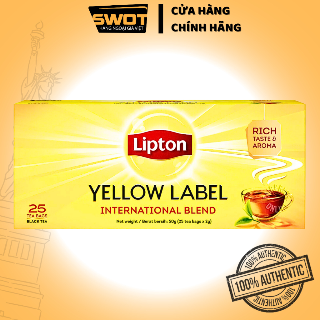 Trà túi lọc Lipton Nhãn Vàng Indonesia 25 Gói 2g, Trà Lipton Yellow Label hộp 25 gói thơm ngon