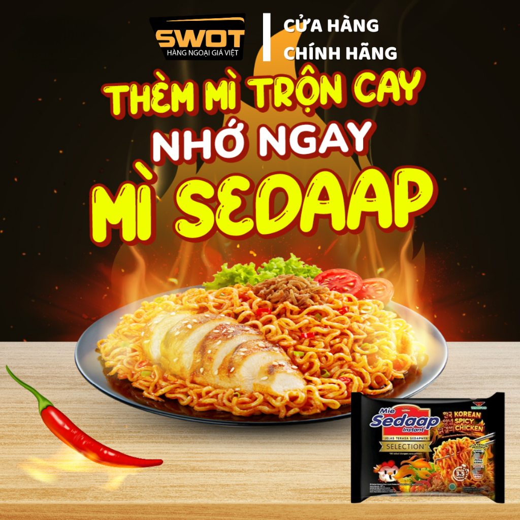 Combo 10 gói Mì cay SEDAAP Indonesia nhiều vị, Mỳ xào, Mì khô thơm ngon hảo hạng, cay ngon đậm vị