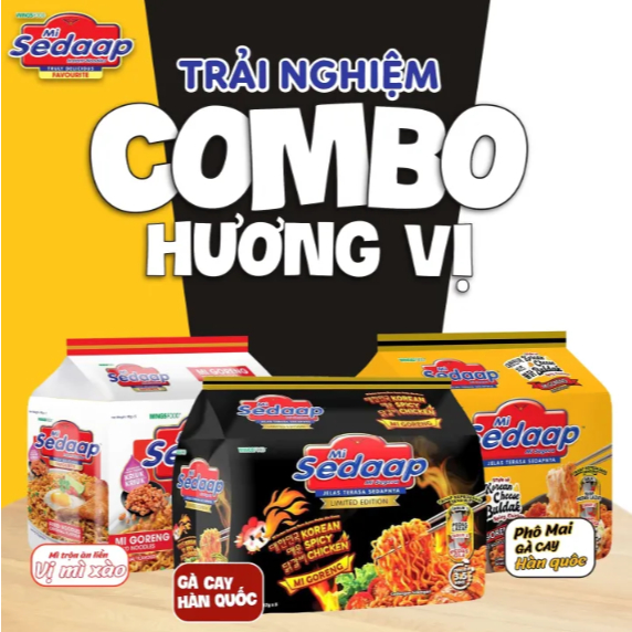Combo 10 gói Mì cay SEDAAP Indonesia nhiều vị, Mỳ xào, Mì khô thơm ngon hảo hạng, cay ngon đậm vị