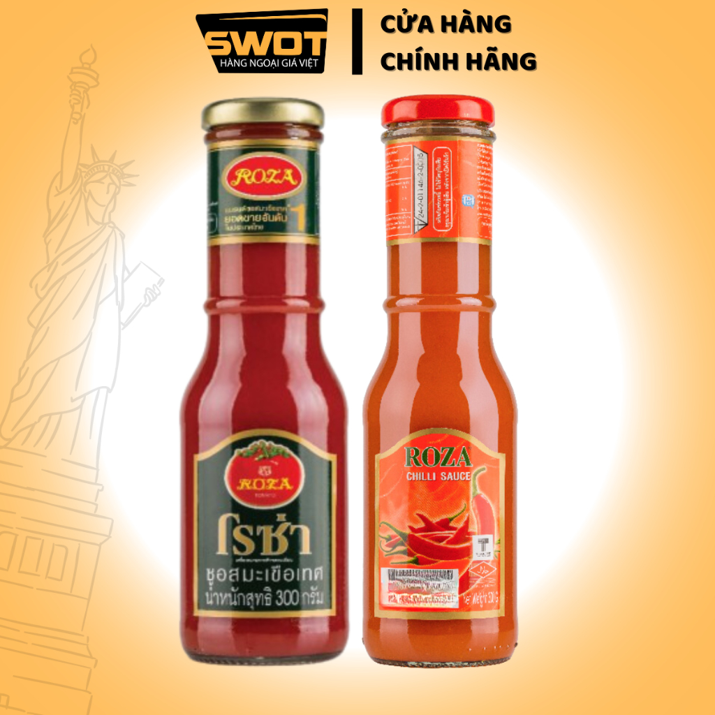 Tương ớt, Tương cà Roza Thái Lan 200g, Tướng ớt & Tương cà chai thủy tinh cao cấp, thơm ngon đậm vị