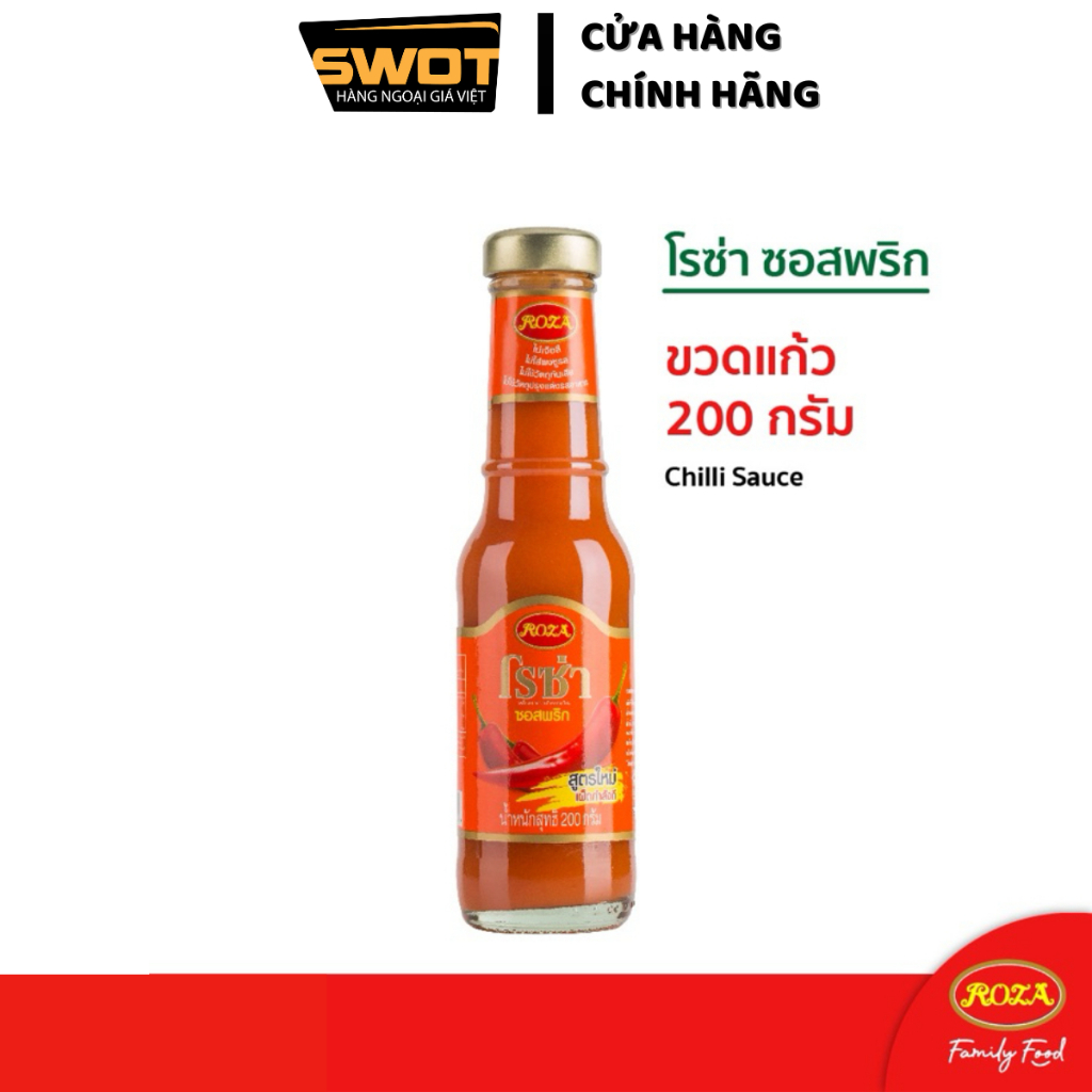 Tương ớt, Tương cà Roza Thái Lan 200g, Tướng ớt & Tương cà chai thủy tinh cao cấp, thơm ngon đậm vị