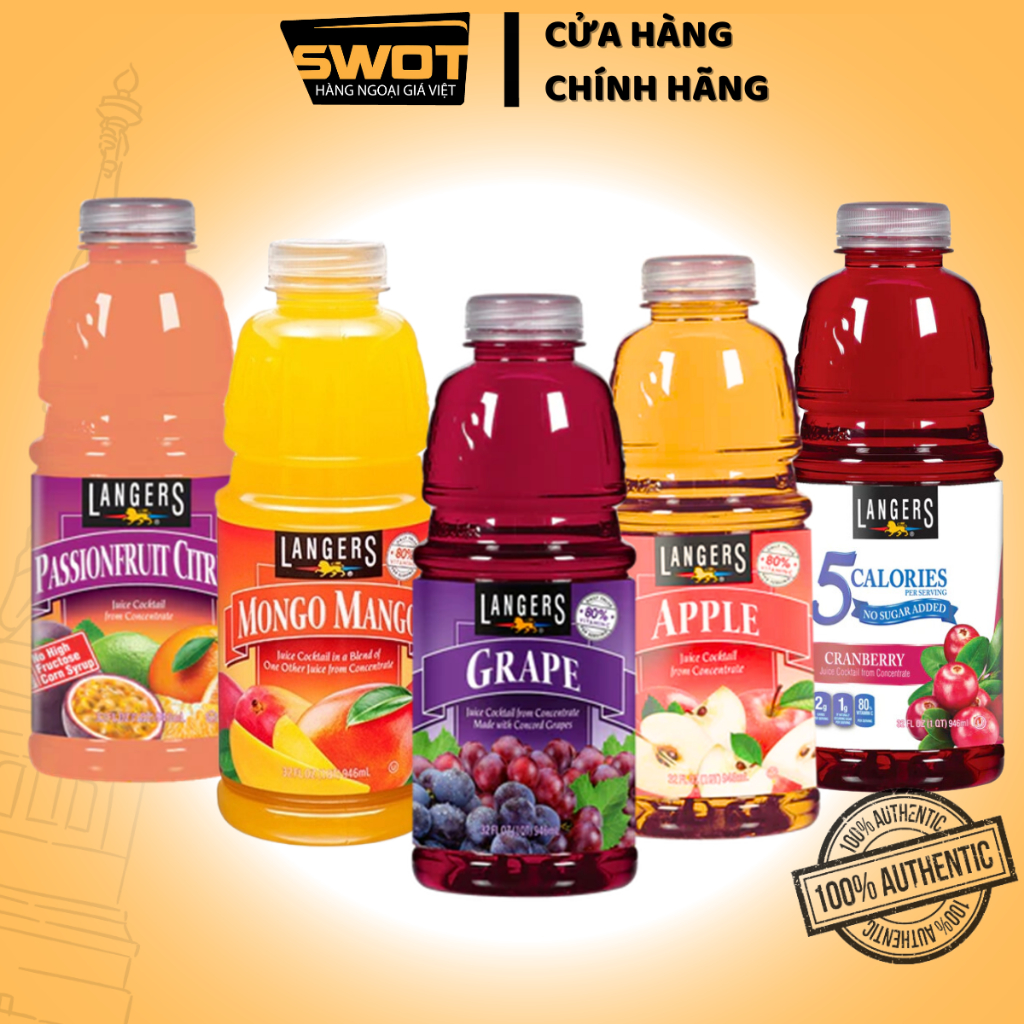 Nước ép trái cây LANGERS Mỹ 946ml nhiều vị, Nước ép từ trái cây tươi, nhiều dinh dưỡng chống oxi hóa
