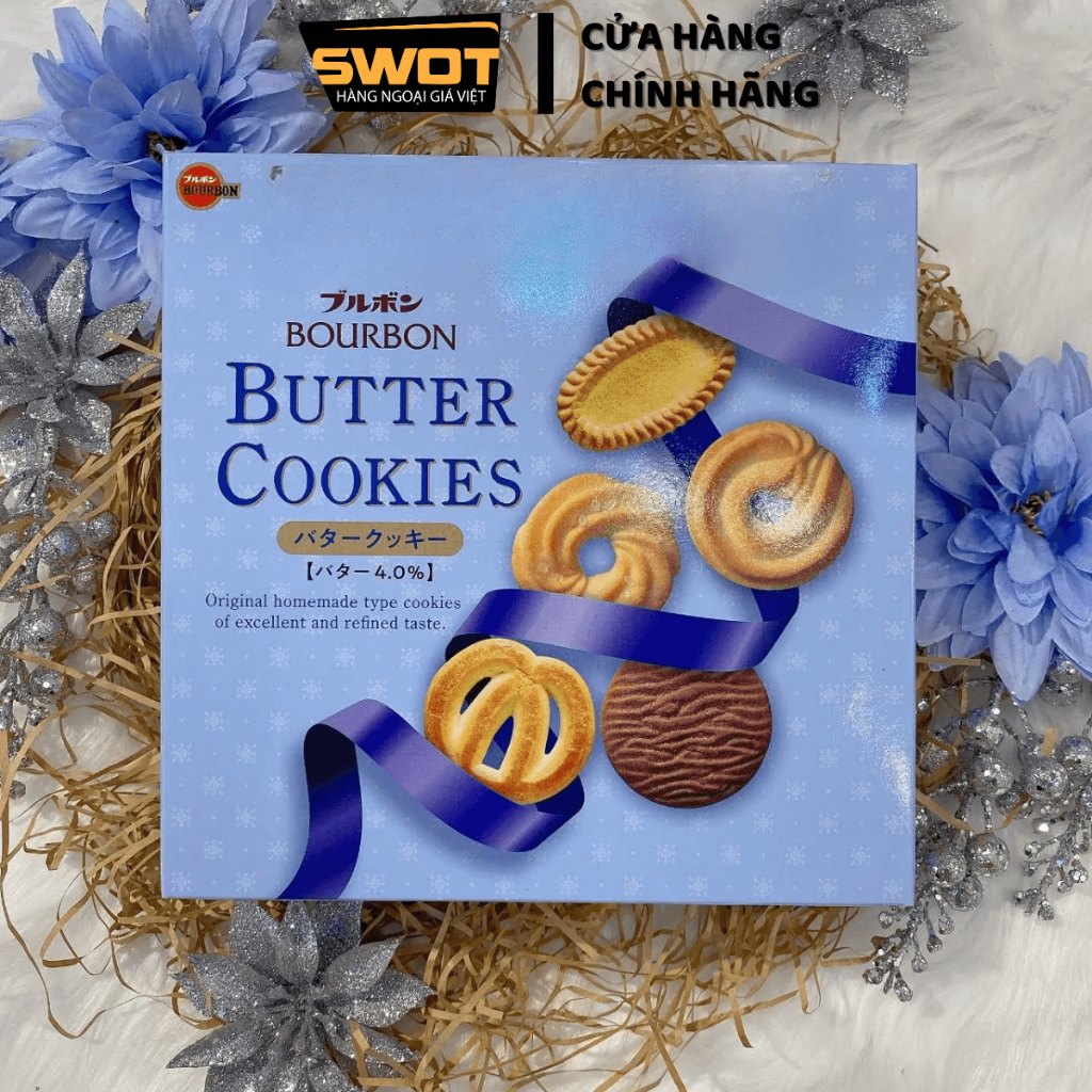 Bánh quy Bourbon Butter Cookies Nhật 300g, Bánh quy hộp thiếc cao cấp giòn béo thơm ngon thượng hạng