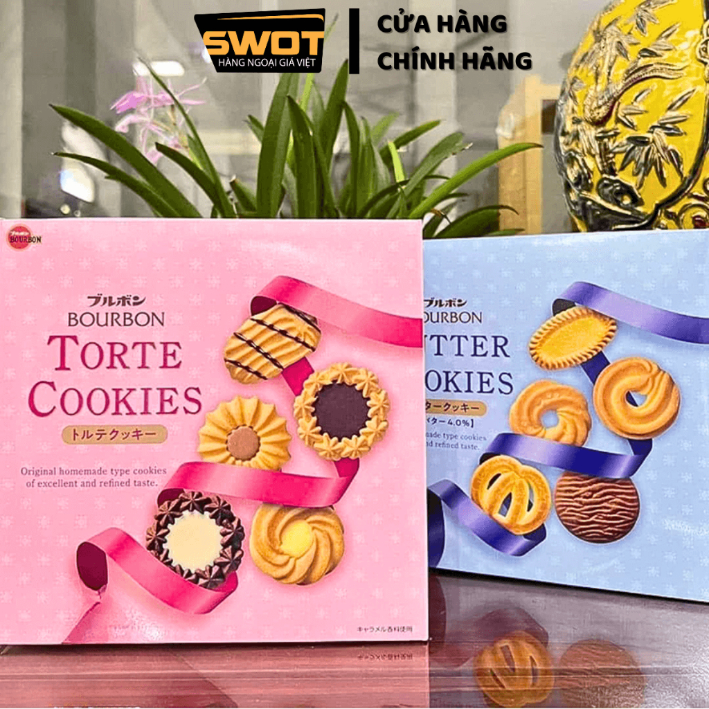 Bánh quy Bourbon Butter Cookies Nhật 300g, Bánh quy hộp thiếc cao cấp giòn béo thơm ngon thượng hạng