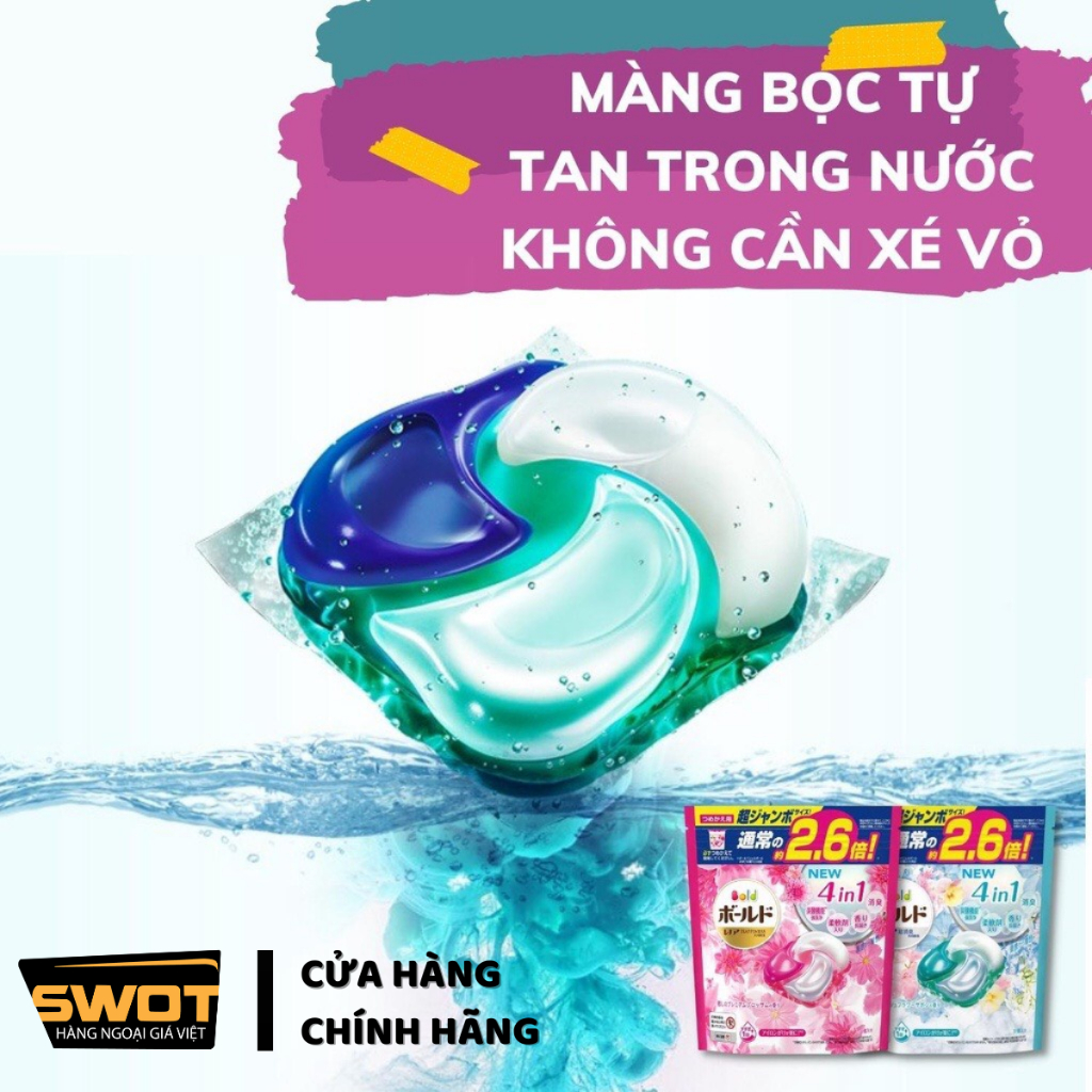 Viên giặt xả Gel Ball Bold 4in1 Nhật, Viên xả giặt làm sạch làm mềm quần áo lưu hương lâu diệt khuẩn - SWOT