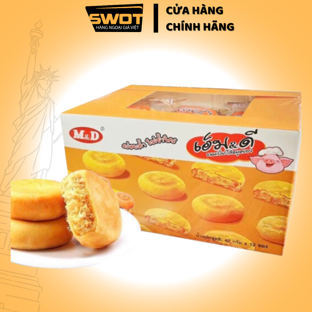 Bánh Chà Bông M&D 500g Thái Lan 12 gói, Bánh Thái thơm ngon hảo hạng, nhân xé sợi vỏ bánh mềm mịn