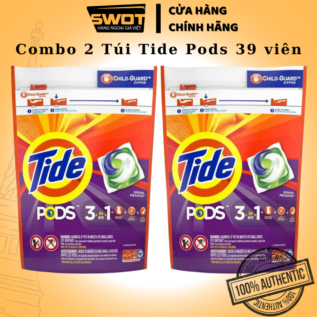 Túi viên giặt Tide Pods Mỹ, Viên giặt quần áo Tide Mỹ cao cấp, sạch thơm bền lâu, giữ màu quần áo