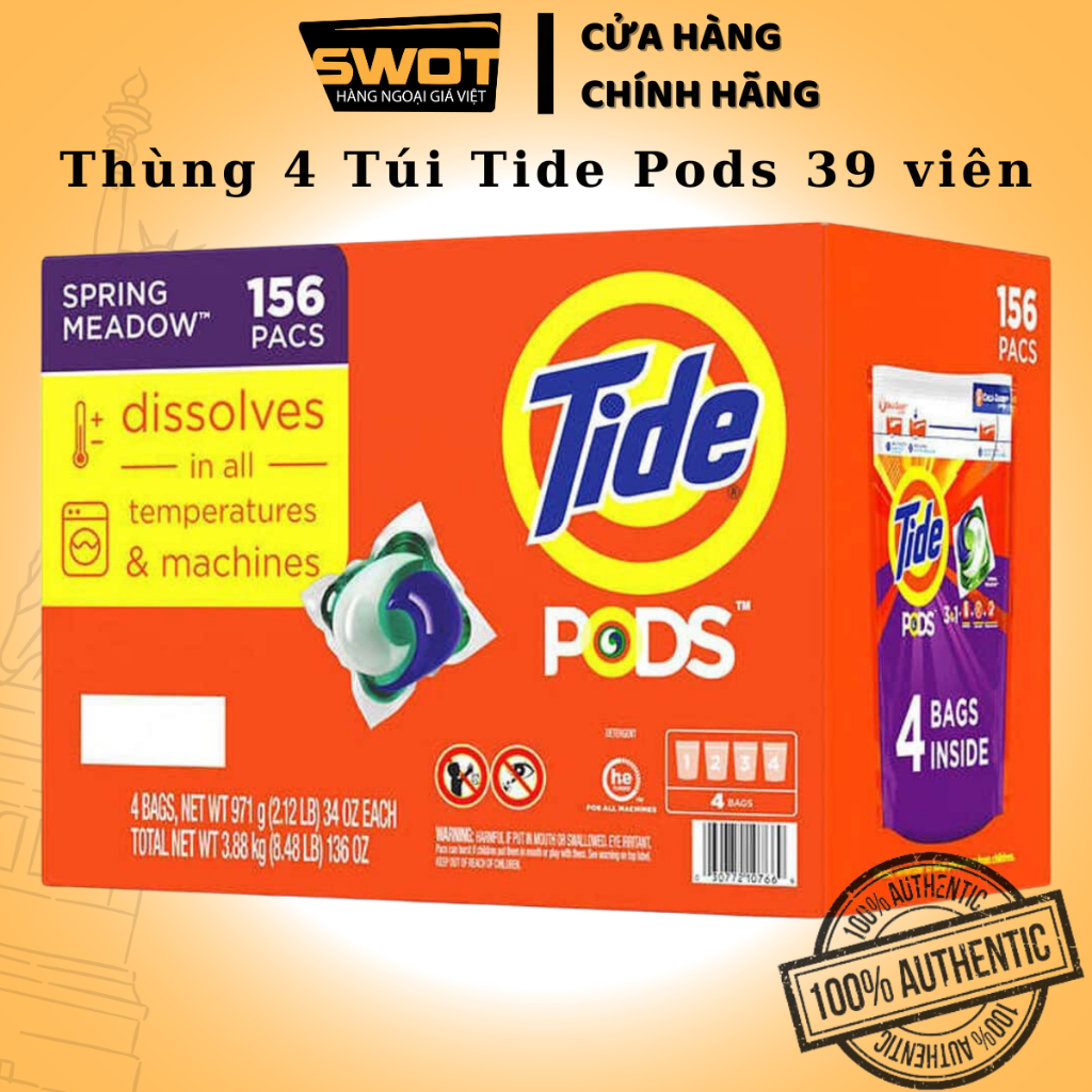 Túi viên giặt Tide Pods Mỹ, Viên giặt quần áo Tide Mỹ cao cấp, sạch thơm bền lâu, giữ màu quần áo