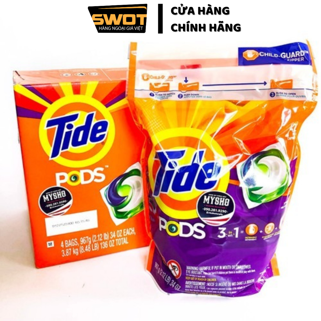 Túi viên giặt Tide Pods Mỹ, Viên giặt quần áo Tide Mỹ cao cấp, sạch thơm bền lâu, giữ màu quần áo
