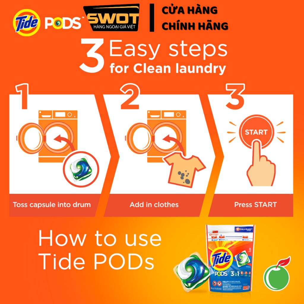 Túi viên giặt Tide Pods Mỹ, Viên giặt quần áo Tide Mỹ cao cấp, sạch thơm bền lâu, giữ màu quần áo