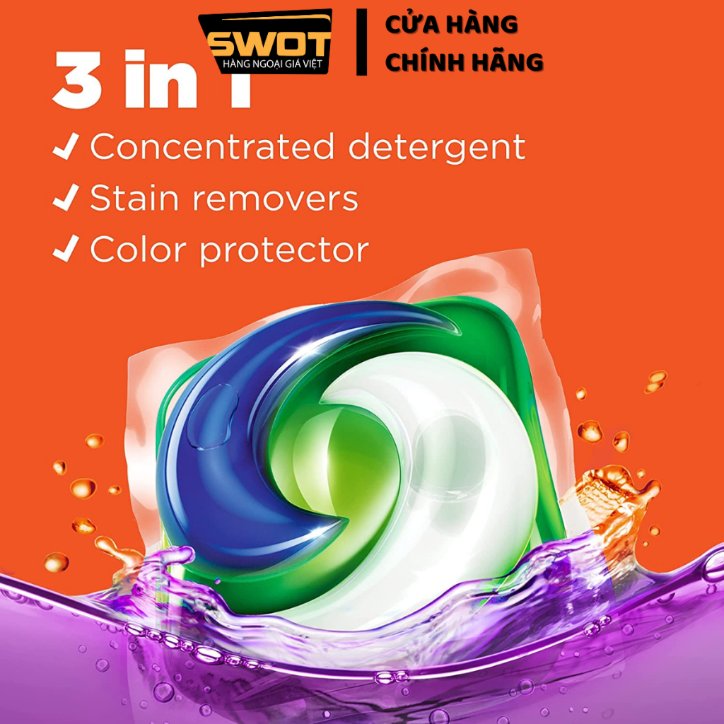 Túi viên giặt Tide Pods Mỹ, Viên giặt quần áo Tide Mỹ cao cấp, sạch thơm bền lâu, giữ màu quần áo