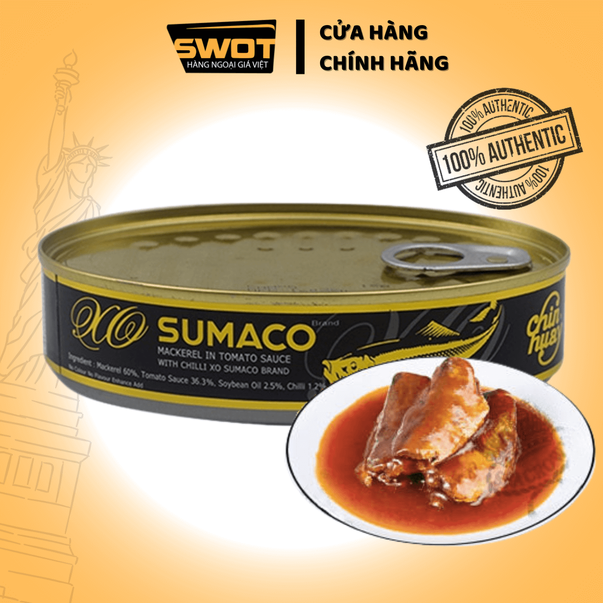 Cá Nục Sumaco 215gr của Thái Lan, hương vị quen thuộc, mùi vị nhẹ nhàng phù hợp với các bữa ăn gia đình, có thể dùng trực tiếp - SWOT