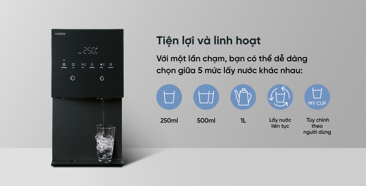 Tùy chỉnh trích xuất 5 mức dung tích nước<br> Tiện lợi và linh hoạt