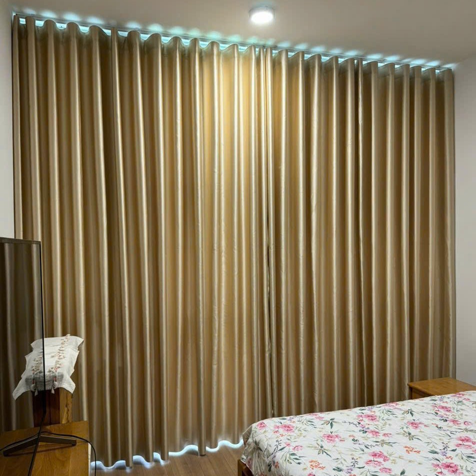 Rèm vải gấm vàng be
