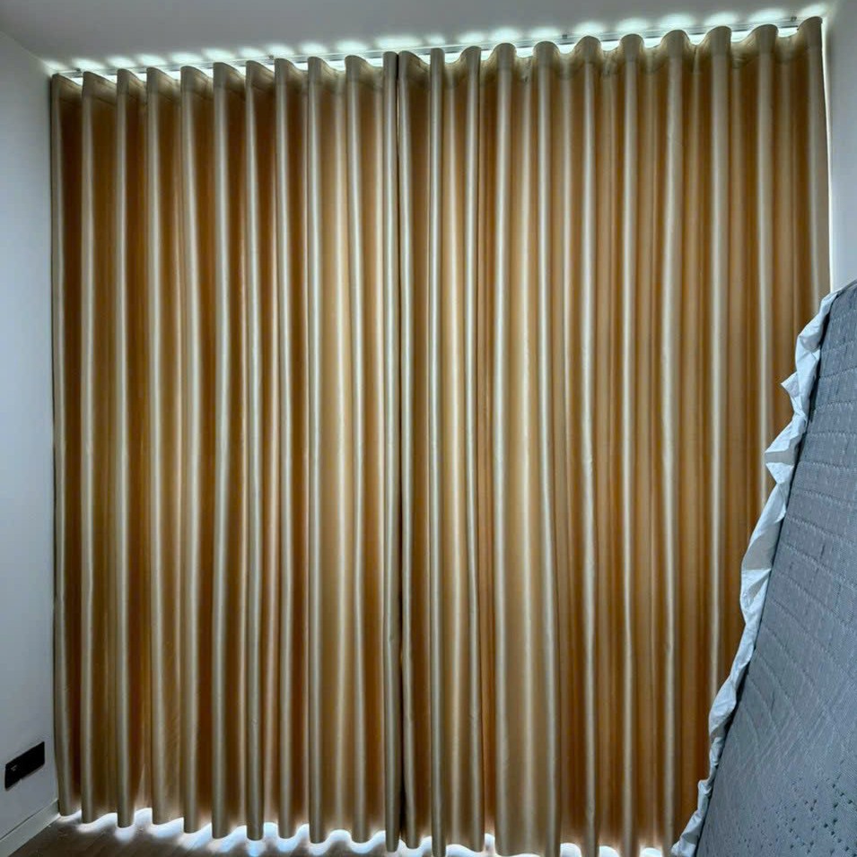 Rèm vải gấm vàng be