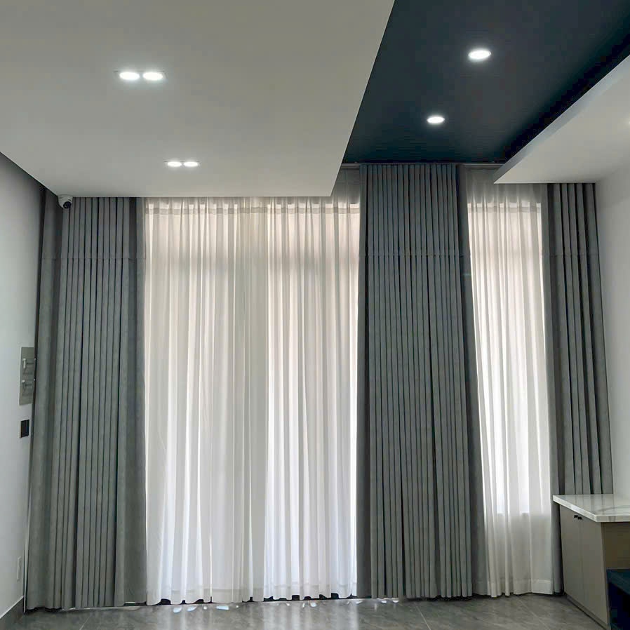 Màn vải chống nắng màu xám  + voan cao cấp
