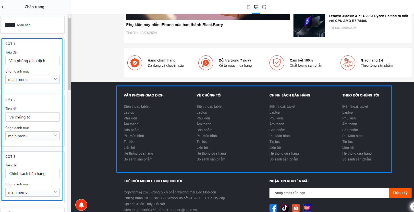 Tính năng theme Ego Mobile