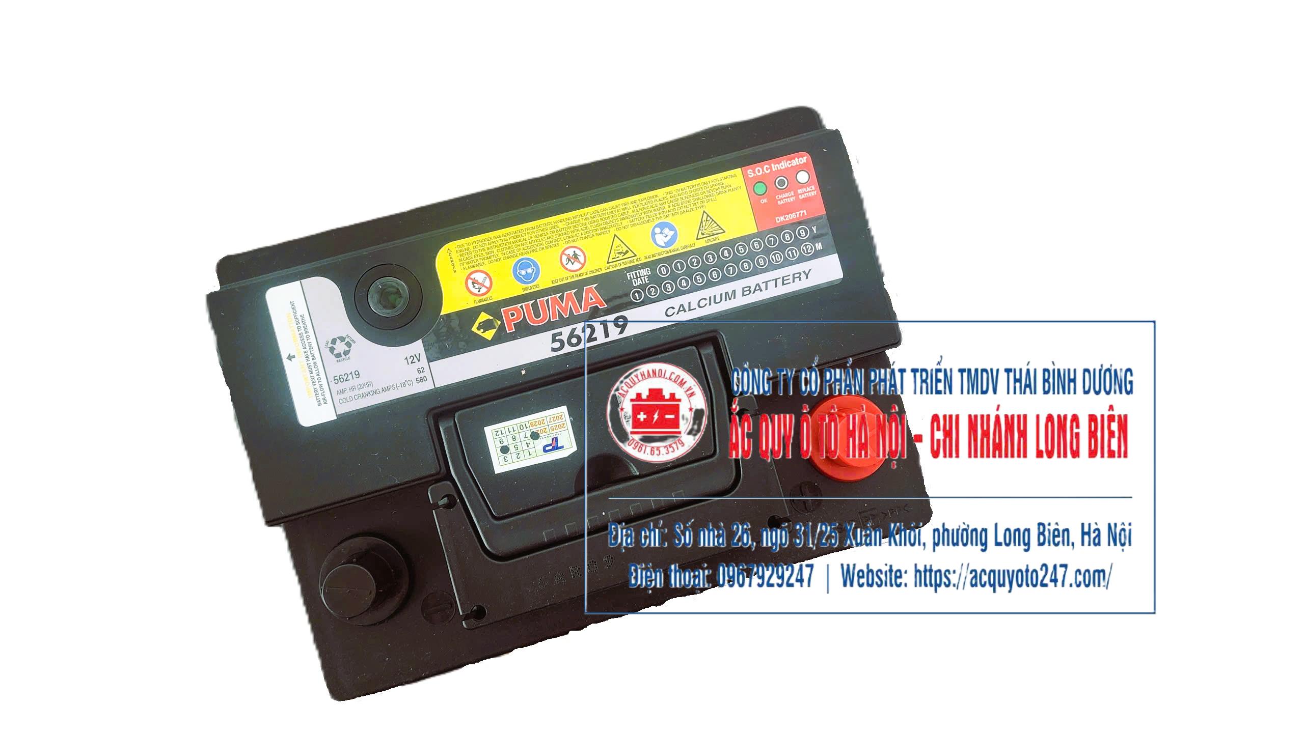 Ắc quy Puma DIN56219(62AH;580CCA)