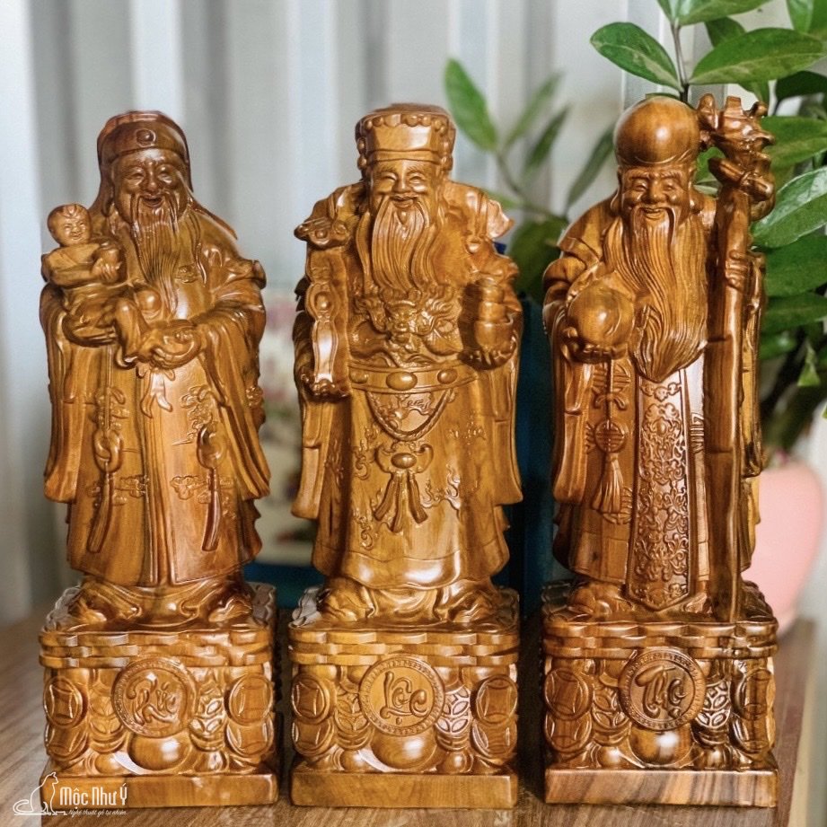 Bộ Tam Đa (Phúc-Lộc-Thọ) gỗ Bách Xanh 30cm